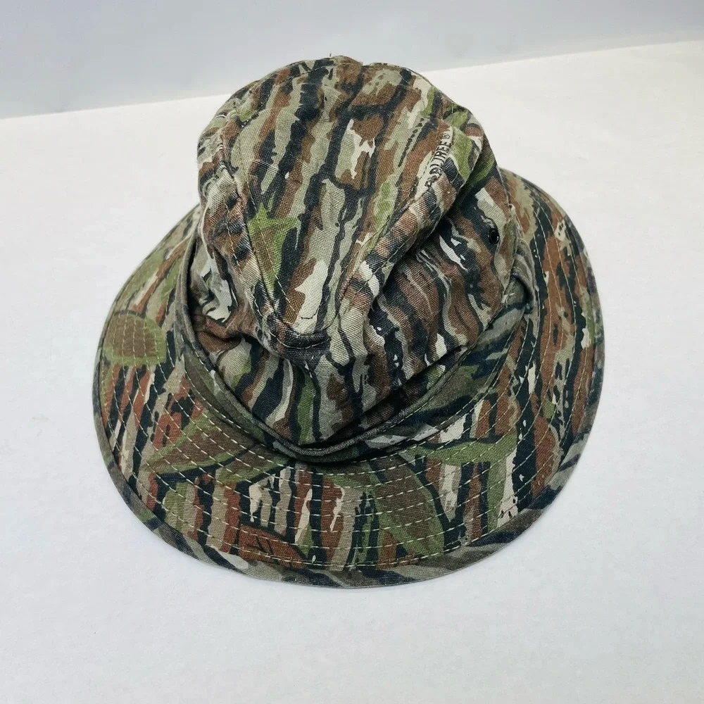 VINTAGE 80s 90s Real‎ tree Camo Boonie Bucket Hat Hunting Outdoors Size S